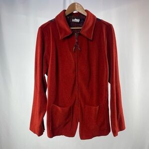 Soft Surroundings Inset Floral Fleece Full Zip‎ Jacket in Red Size 2X